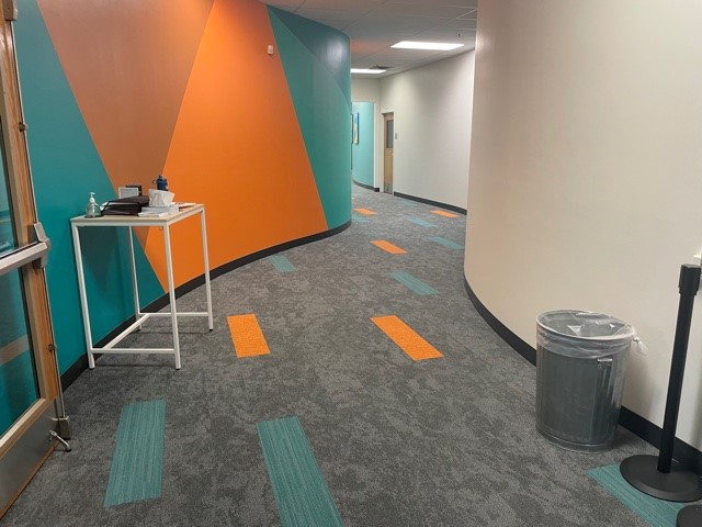 St. Paul Lino Accented Carpet Tiles in Kids Corridor